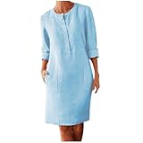 Styxlyn Linen Cotton Dress for Women 2025 Button Shirt Dress Long Sleeve Round Neck Dressy Casual Mini Dresses with Pockets Amazon Haul Sale Clearance Light Blue XL