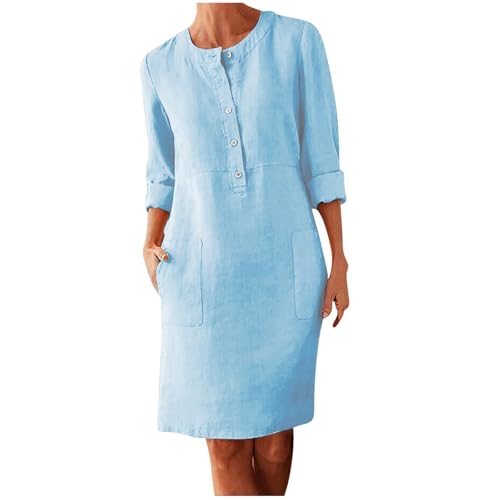 Linen Cotton Dress for Women 2025 Button Shirt Dress Long Sleeve ...