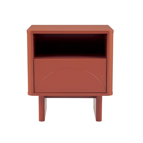 Manhattan Comfort Ella Nightstand with Drawer and Open Shelf, Rounded Edges, Handle-Free Design Modern Furniture, Bedroom & Living Room Side Table with Storage, Terracotta -  NS005-OR