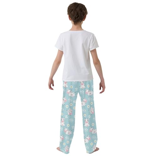 Cow Daisy Flowers Boys Long Pants Soft Trousers Elastic Waist Kids Lounge Bottoms with Pockets S-XL3