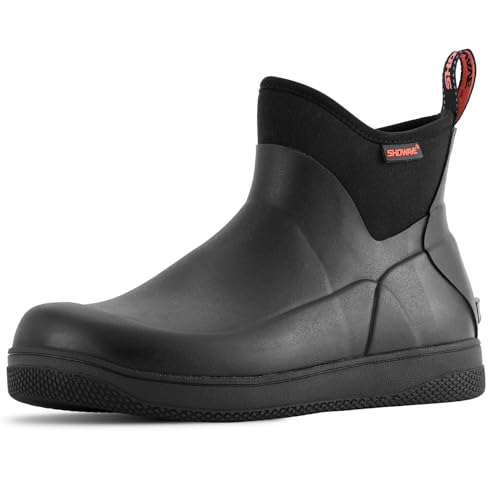 Showave Men's Deck Boots Waterproof Ankle Rain Boots Saltwater Fishing Booties Non-slip Outdoor Rubber Boots