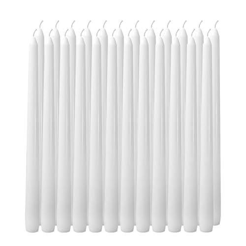 24 Pack White 10-Inch Taper Candles, Unscented & Smokeless Dripless Candlesticks 7-8H Long Burn Time – Paraffin Wax Ideal for Wedding, Holiday, Dinner Table, Home Decor, Parties, Christmas