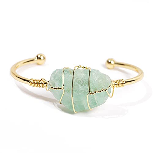 COLORFUL BLING Healing Stone Gold Plated Copper Wire Wrapped Natural Stone Cuff Bangle Gemstone Bracelet Chakra Energy Women Bracelet Jewelry2