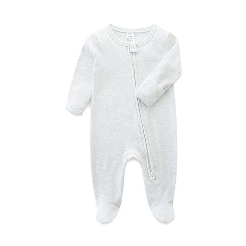 Image of Hikido Baby Romper 100% Organic Cotton Pajamas One Piece Long Sleeve Zipper Footie Onesie for 0~12M Baby
