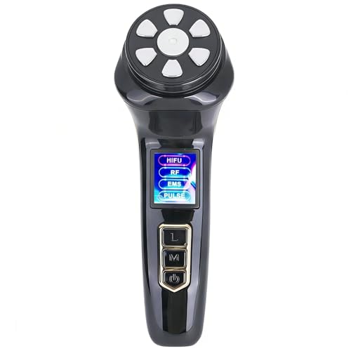 Dispositivo de belleza HIFU 4 en 1 con radiofrecuencia RF y microcorriente EMS, máquina de lifting facial profesional for antiarrugas, reafirmante y reafirmante de la piel en casa(Black)