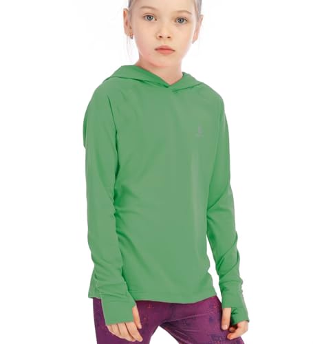 HMILES Girls UV Long Sleeve Running Tops with Thumbholes Kids Lightweight Hiking Hooded Shirt Children UPF Hoodie Sports Tshirts Active Sweatshirt Pullover Yoga Light Green 11/12 Years