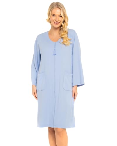 Ladies Supersoft Waffle Jersey Zip Robe (Large, Blue) - 3