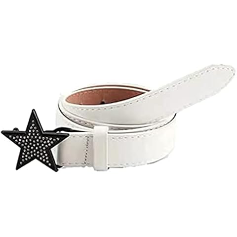 JENETY Womens Leather Belts for Jeans Pants, Y2k Aesthetic Belts Ladies Waist Belts with Stars Buckle (White,One Size) Cover