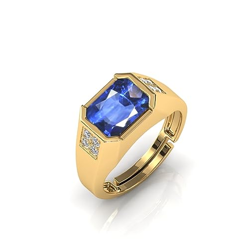 RRVGEM Anillo de zafiro azul natural certificado original de 3,50 quilates hecho a mano con hermosa piedra Neelam anillo chapado en oro para hombres y mujeres, Metal, Zafiro
