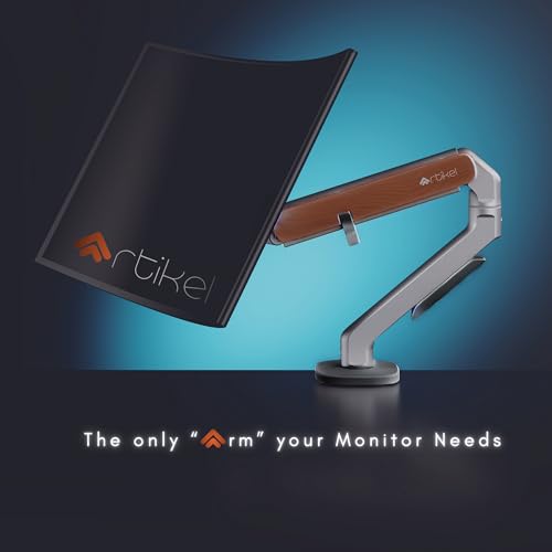Image of ARTIKEL Monitor Desk Mount Adjustable Spring Assisted Monitor Arm VESA Mount with C Clamp Grommet Mounting Base Computer Monitor Stand (Sleek Spacegray Wood, Dual)