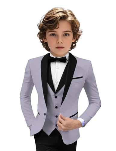Image of Tuxedo Suits for Boys 3 Pieces Slim Fit Boys Formal Suit Dresswear Ring Bearer Outfit Blazer Vest Pants for Wedding Grooms