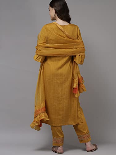 Image of INDO ERA Women's Poly Chiffon Embroidered Straight Kurta With Pant & Dupatta Set (RRRRR8075)