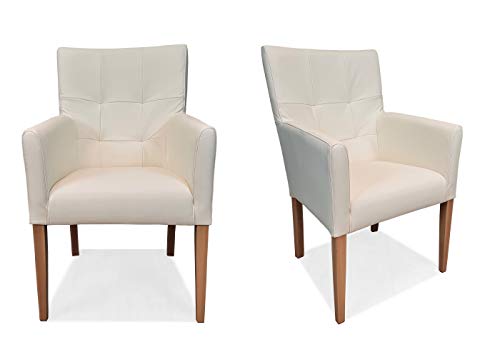 Quattro Meble Ledersessel Echtleder Esszimmerstühle Kross Arm Pik Extra Stühle aus weißem Echtleder Lederstühle Sessel mit Armlehnen Echt Leder Esszimmer Stuhl