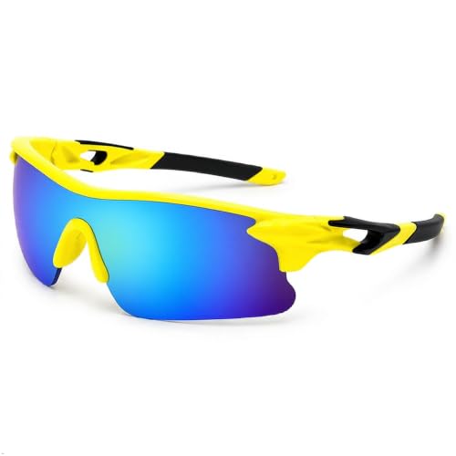 Image of Cycling Goggles for Men & Women | Sports Goggles UV400 Protection | Oversized Sports Sunglasses for Cricket, Running, Driving, Fishing, Hiking & Outdoor Activities (Yellow : Blue)