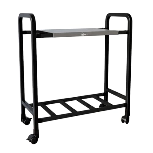 Image of Homly Uni Base Inverter Battery UPS Trolley Stand | Inventer Cabinent Box with 360 Rotating Lockable Wheels, Rust Resistant Inverter Stand | Supports 1 Inverter & 1 Battery Upto 100 kg - Black & Grey