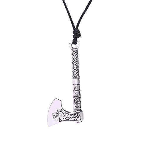 Viking Dragon Celtic Knot Amulet Runes Perun Axes Pendant Necklace (Antique Silver)