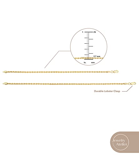 Jewelry Atelier Gold Filled Chain Bracelet Collection - 14K Solid Yellow Gold Filled Rope Chain Bracelets for Women and Men with Different Sizes (2.7mm, 3.8mm)4