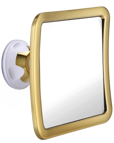 Mirrorvana Espejo de Ducha sin Niebla Chapado en Oro con Ventosa 360° - Modelo portátil e inastillable para Afeitado y baño - 16 cm x 16 cm (Dorado)