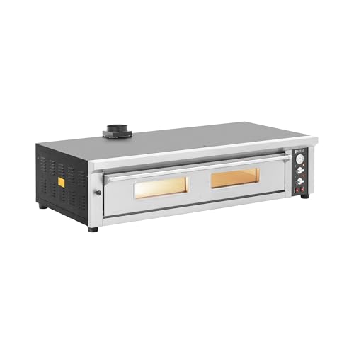 Royal Catering Horno eléctrico de pizza 1 cámara de cocción 450 °C 8400 W para 8 pizzas con 33 cm de diámetro regulable por separado calor superior e inferior de arcilla refractaria de acero