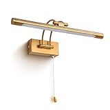 MantoLite Wandleuchte 8W,Metall Badezimmer Spiegel-Leuchte,LED-Bilderleuchte mit schwenkbarem Lampenkopf und Zugschalter,Arc Arm 560LM 40CM Warmweiß Lampe Nachttisch Leseleuchte(Messing, 40CM)