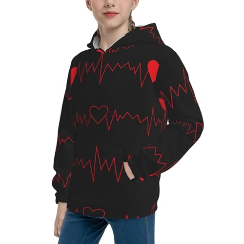 Cardiogram and Heart Kid Hoodies Boys Sweatshirts Girls Pullover with Pocket2
