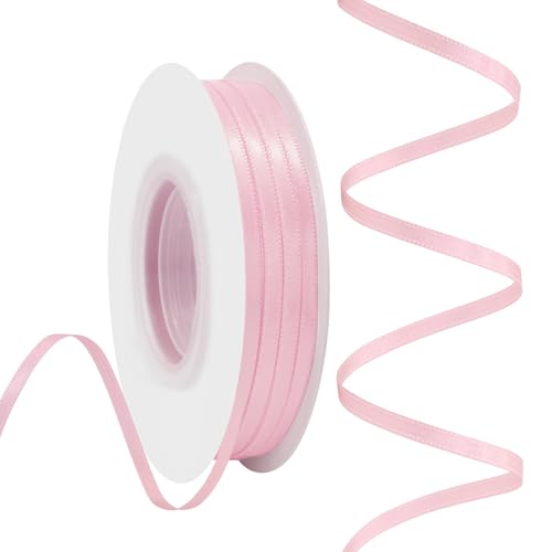 Rilisili Light Pink Satin Ribbon 1/8 Inch 50 Yards Double Faced Polyester Satin Ribbons for Gift Wrapping DIY Crafts Weddings Invitations Flower Bouquet Bow Making Home Decor Sewing