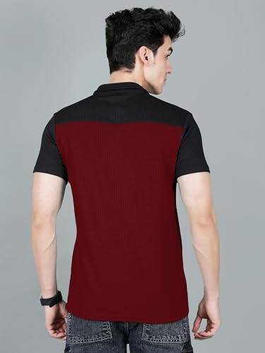 Image of London Hills Men's Loose Fit Half Sleeve Color Block Polo T-Shirt with Zip Collar | Premium Polyester Fabric | T Shirt for Man | Tshirt | Shirts Men | Tshirt for Man | Men T-Shirts