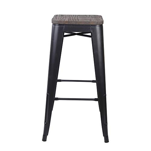 Gia 30-Inch Bar Height Backless Metal Stool With Dark Wood Seat, 1 Only, Black #TOP20