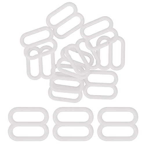 KAM 100pcs Plastic Bra Strap Adjuster Buckles Tri-Glide Slider Buckle Bra Hooks Adjustable Fasteners Lingerie Slider Hook Clasp for Swimsuit, Tops, 10mm, White