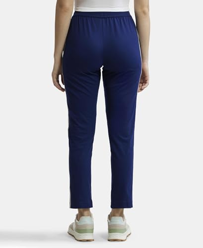 Image of Jockey 1305 Women's Super Combed Cotton Rich Relaxed Fit Mid Rise Trackpants with Contrast Side Piping and Pockets