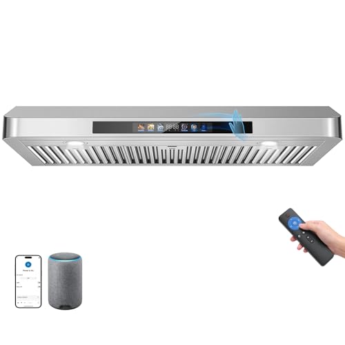 Image of Tieasy 42 Inch Under Cabinet Range Hood, 900 CFM Smart Kitchen Vent Hood with Voice /Gesture /Remote /Touch Control, Dual Motor Stove Hood with 4-Speed, LED Lights, Works with SmartLife, Google & Alexa