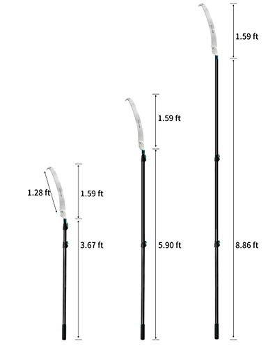 GARTOL Telescopic Pole Saw - 3.7-8.8 ft Extension Pole Tree Pruner Pruning Saw with 1.59 ft 3-Sides Razor-Toothed Blade, Comfortable Foam Grip and Lightweight Durable Aluminum Alloy Extendable Pole