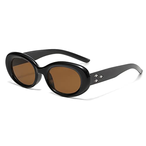 YAMEIZE 90s Retro Oval Sunglasses - Vintage Shades UV Protection Street Driving Cateye Sun Glasses for Women Men