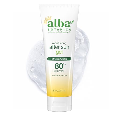 Alba Botanica Aloe Vera Gel for Skin, Cooling After Sun Treatment for Face and Body, Made with Purity Certified 80% Aloe Vera Gel Formula, 8 fl. oz. Tube (Packaging May Vary)