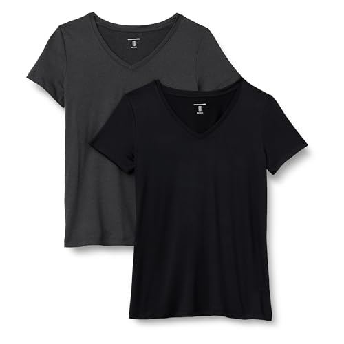 Image of Amazon Essentials Women's Active Quick Dry Tech Stretch Short-Sleeve V-Neck T-Shirt (Available in Plus Size), Pack of 2