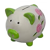 Hucha Infantil, elaborada en Cerámica, en forma de Cerdito, con dibujos de Flores. Diseño Original, con estilo Moderno.