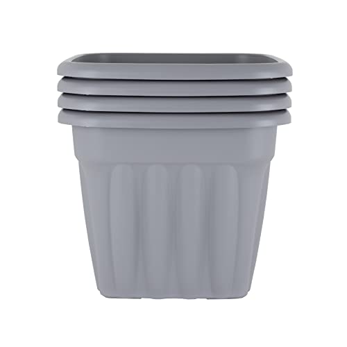 Wham Vista 4 x 49cm Square Plastic Garden Planters | 100% Recycled Plastic | Weather Resistant & Lightweight | Indoor & Outdoor Use | Drainage in UK - Upcycle Grey