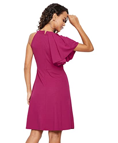 Image of Uptownie Lite Women's Stretchable Solid Fit & Flare Skater High Neck Knee-Length Dress