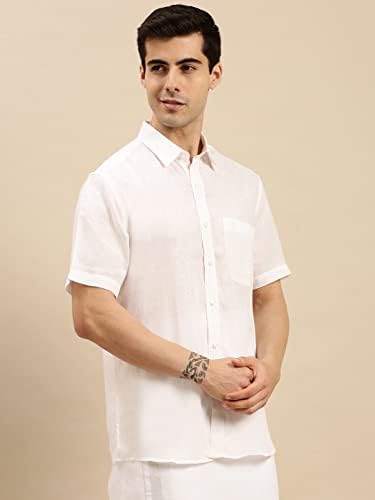 Image of Ramraj Cotton Men Solid Cotton White Half Sleeve Shirt Crafted For A Clean| Versatile| Comfortable look