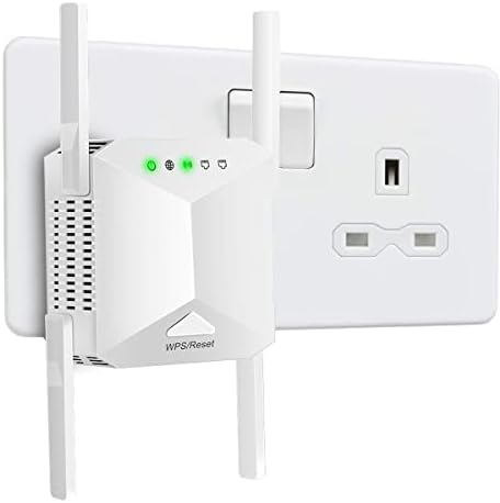 Dursilre WiFi Extender Booster 1200Mbps WiFi Booster Range Extender 5GHz & 2.4GHz Dual Band WiFi Repeater 4 Antennas Broadband Extender Booster with Ethernet Port, UK Plug