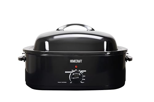 HomeCraft Electric Roaster Oven, 18-Quart Capacity for Turkey, Chicken, Meat, Vegetables, Full-Range Temperature Control, Lift-Out Rack, and Removable Enamel Pot Included, Black