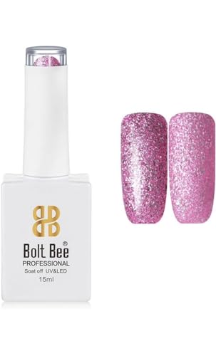 Image of BOLT BEE 15ML Gel Nail Polish 1Pc Clear Pink Glitter Nail Polish Soak Off UV LED Nail Gel Polish Nail Art Starter Manicure Salon DIY at Home, 0.5 OZ (1) (69)