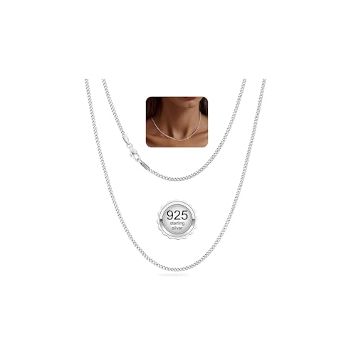BAROROBA Kette Silber 925 Damen 1.5mm Silberkette Damen 925 Curb Halskette Kette Silber Schmuck Geschenke für Frauen 20 Zoll