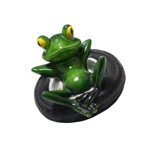 pumpumlia Rane galleggianti su pneumatico statua resina resistente alle intemperie scultura in miniatura ornamento per giardino stagno decorazione miniatura casa accento