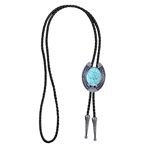 Image of GelConnie Bolo Tie for Men Women Western Cowboy Turquoise Leather Necktie | Natural Stone Bolo Tie Necklace for Women Rodeo Cowboy Leather Necktie Native American Western Cowgirl Ties Adjustable Cord