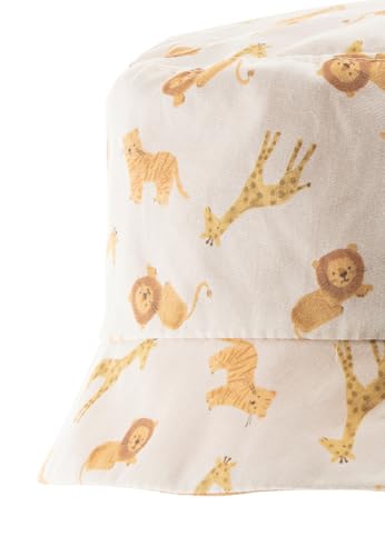 Sterntaler Wende Fischerhut Giraffen - Sommer Mütze mit Print aus Baumwolle - Wendeseite aus Musselin - UV-Schutz 50+ Sonnenkappe - Baby Kinder Kopfbedeckung- Natur, Größe 47