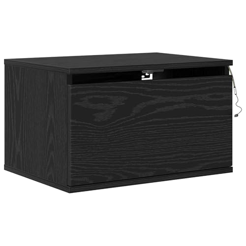 Table de chevet murale chêne noir 50x36cm avec tiroir et LED