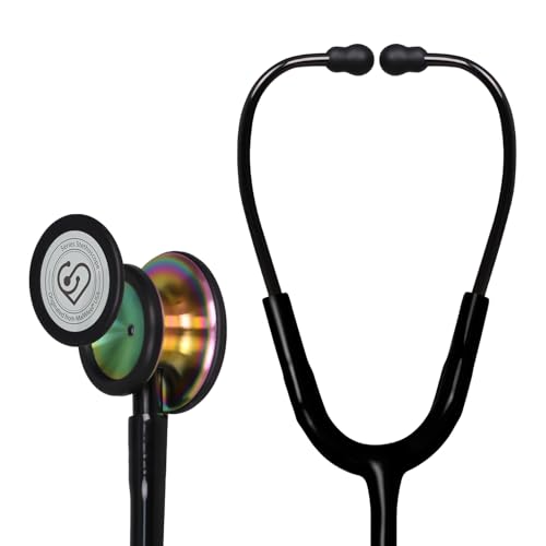 Image of MaiWieel-Classic Monitoring Stethoscope Professional Dual Head Rainbow Stethoscopes For Nurse,Doctor,Vet,Home Medical,EMT,Double-Sided Stainless Chestpiece,Flexible Tubing & Soft Sealing Eartips(Rainbow Black)