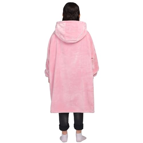 Image of Waitu Wearable Blanket for Kids, Wearable Blanket Hoodie Gifts for Teens Girls and Boys, Warm Blanket Sweatshirt for Teenage, Hoodie Blanket with Sleeves - Bright Pink
