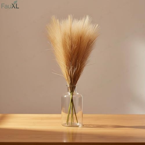 Image of Pack of 4 Pcs Artificial Flowers Faux Pampas Grass Small Fake Flower Plant for Home Decor, Office, Bedroom, Living Room, Table Decoration, Dried Plants (Without Vase Pot) (Light Brown)